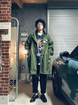 「ロックT」｜「アイテム（モッズコート）」を使った、h.s.k.さん（メンズ・176cm）の春コーディネート