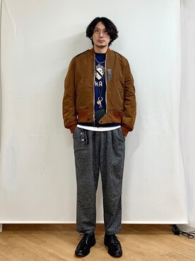 「yorozu（ヨロズ）のアイテム（財布）」を使った、h.s.k.さん（メンズ・176cm）の秋コーディネート