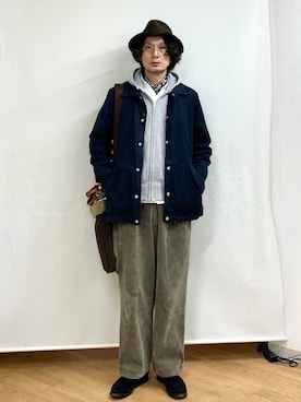 「アイテム（ハット、ブラウン系）」を使った、h.s.k.さん（メンズ・176cm）の秋コーディネート