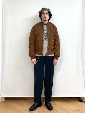 「TROVE（トローヴ）のアイテム（ハンチング/ベレー帽）」を使った、h.s.k.さん（メンズ・176cm）の秋コーディネート