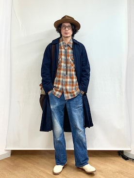 「チェック柄に恋してる」｜「アイテム（ステンカラーコート）」を使った、h.s.k.さん（メンズ・176cm）の冬コーディネート