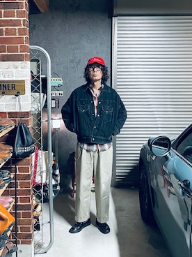 「IMPRESTOREのアイテム（ジャケット/アウター、ブラック系）」を使った、h.s.k.さん（メンズ・176cm）の春コーディネート