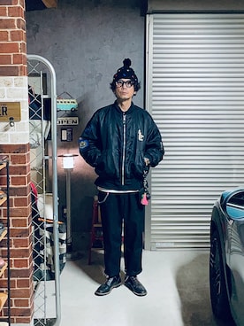 「冬アウター」｜「アイテム（MA-1）」を使った、h.s.k.さん（メンズ・176cm）の冬コーディネート