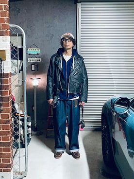 「アイテム（モカシン/デッキシューズ）」を使った、h.s.k.さん（メンズ・176cm）の冬コーディネート