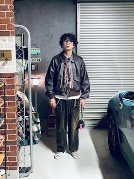 「アイテム（ストール/ショール）」を使った、h.s.k.さん（メンズ・176cm）の秋コーディネート