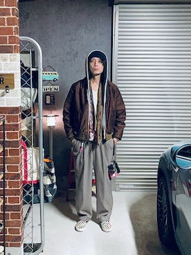 「アイテム（ニットキャップ/ビーニー）」を使った、h.s.k.さん（メンズ・176cm）の秋コーディネート