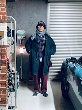 「アイテム（スウェットパンツ）」を使った、h.s.k.さん（メンズ・176cm）の冬コーディネート