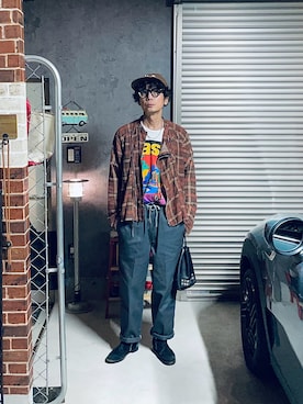 「アイテム（ライダースジャケット）」を使った、h.s.k.さん（メンズ・176cm）の秋コーディネート
