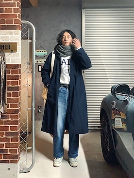 「アイテム（ショルダーバッグ、ホワイト系）」を使った、h.s.k.さん（メンズ・176cm）の冬コーディネート