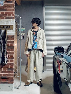 「HEALTH（ヘルス）のアイテム（パンツ）」を使った、h.s.k.さん（メンズ・176cm）の秋コーディネート