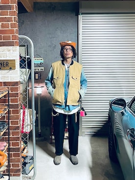 「UNUSED（アンユーズド）のアイテム（シャツ/ブラウス、ブルー系）」を使った、h.s.k.さん（メンズ・176cm）の春コーディネート