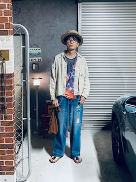 「アイテム（サンダル）」を使った、h.s.k.さん（メンズ・176cm）の秋コーディネート