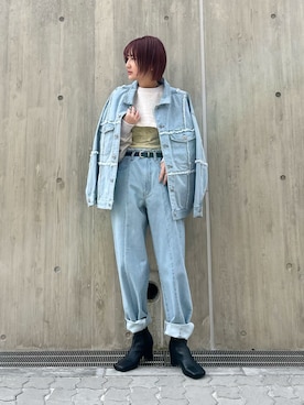 「スクエアトゥ」｜「アイテム（デニムジャケット）」を使った、パルさん（レディース・152cm）の春コーディネート