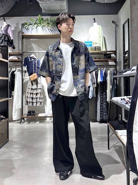 「RAGEBLUE（レイジブルー）の【LUXURY+EASY】DRAPE CREW NECK DESIGN STITCH T-SHIRT/ラグイージーワンポイント刺繍Tシャツ（Tシャツ/カットソー、ホワイト系）」を使った、りゅうとさん（メンズ・180cm）の春コーディネート