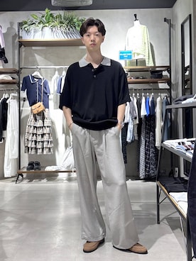 「RAGEBLUE（レイジブルー）の【Satistex Dry】多機能イージーパンツ＜セットアップ対応＞（スラックス、グレー系）」を使った、りゅうとさん（メンズ・180cm）の春コーディネート