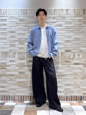 「RAGEBLUE（レイジブルー）のSuper Curve Seam Barrel Pants/スーパーカーブシームツイルバレルパンツ（スラックス、ブラック系）」を使った、りゅうとさん（メンズ・180cm）の春コーディネート