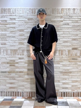 「RAGEBLUE（レイジブルー）のlight TR Drape Wide Buggy Slacks / ライトTRワイドスラックス（スラックス、グレー系）」を使った、りゅうとさん（メンズ・180cm）の春コーディネート