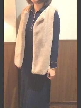 「GU（ジーユー）のアイテム（ワンピース、ブルー系）」を使った、はるっちさん（レディース・157cm）の冬コーディネート