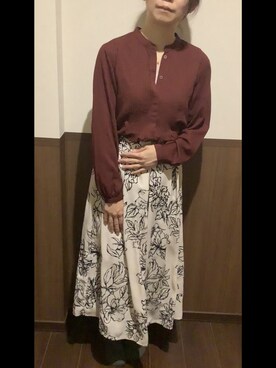 「UNIQLO（ユニクロ）のアイテム（シャツ/ブラウス、レッド系）」を使った、はるっちさん（レディース・157cm）の冬コーディネート