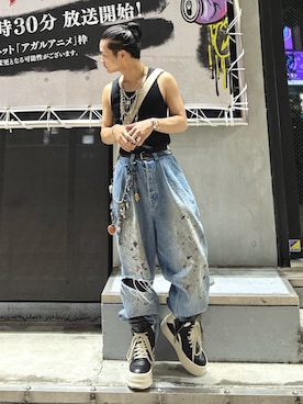 「アイテム（デニムパンツ）」を使った、Tさん（メンズ・165cm）の夏コーディネート