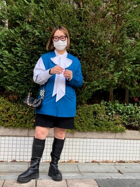 「KBF（ケイビーエフ）のアイテム（ノーカラージャケット）」を使った、moeさん（レディース・159cm）の冬コーディネート