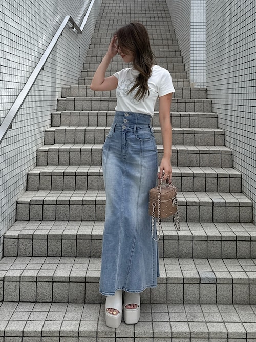 ハイウエストBACKクロスマーメイドデニムスカート（デニム