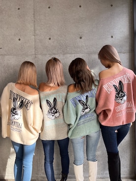 「GYDA（ジェイダ）のBUNNYSTERSカラーニットトップス（ニット/セーター）」を使った、Misaさん（レディース・158cm）の冬コーディネート