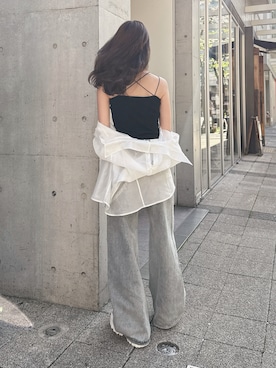 「GYDA（ジェイダ）のBACKクロスキャミソール（キャミソール、ブラック系）」を使った、Misaさん（レディース・158cm）の春コーディネート