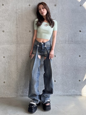 「GYDA（ジェイダ）のアイテム（パンツ）」を使った、Misaさん（レディース・158cm）の春コーディネート