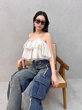 「アイテム（つなぎ/オールインワン）」を使った、Misaさん（レディース・158cm）の夏コーディネート
