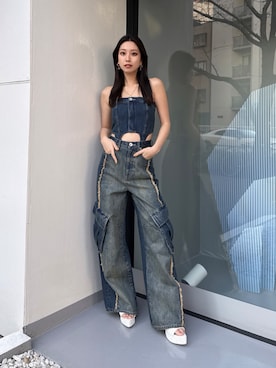 「アイテム（つなぎ/オールインワン）」を使った、Misaさん（レディース・158cm）の夏コーディネート
