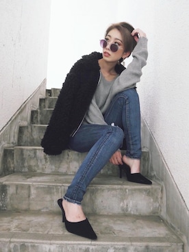 「GYDA（ジェイダ）のアイテム（テーラードジャケット）」を使った、Misaさん（レディース・158cm）の冬コーディネート