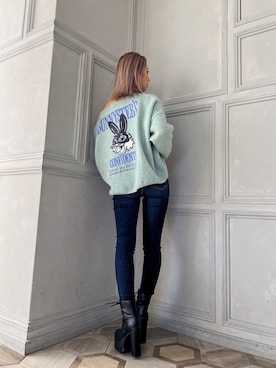 「GYDA（ジェイダ）のBUNNYSTERSカラーニットトップス（ニット/セーター）」を使った、Misaさん（レディース・158cm）の冬コーディネート