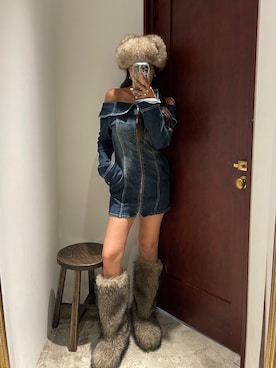 「トレンド秋素材コーデ」｜「アイテム（帽子）」を使った、Rionaさん（レディース・159cm）の秋コーディネート