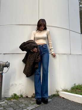「クロップドトップス」｜「アイテム（その他アウター）」を使った、Rionaさん（レディース・159cm）の秋コーディネート