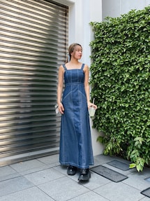 EVRIS【10th Anniversary】限定 ブロッキングデニムミニワンピ スクエアネックデニムミニワンピース[品番：MKSW0061708]｜EVRIS