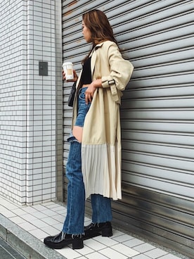 「プリーツ」｜「アイテム（その他アウター）」を使った、Rionaさん（レディース・159cm）の春コーディネート