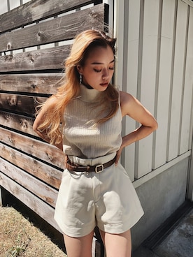 「タートルネック」｜「アイテム（タンクトップ）」を使った、Rionaさん（レディース・159cm）の夏コーディネート