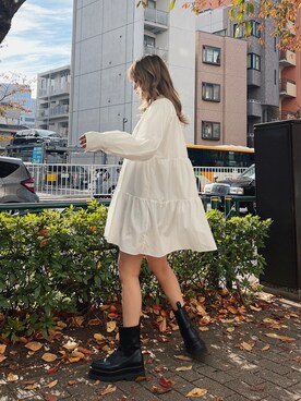 「EVRIS（エヴリス）のアイテム（シャツワンピース）」を使った、Rionaさん（レディース・159cm）の秋コーディネート