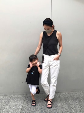 「UNIQLO（ユニクロ）のハイライズストレートアンクルジーンズ（丈長め76cm）（デニムパンツ、ホワイト系）」を使った、yukiyoさん（レディース・171cm）の夏コーディネート