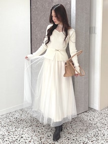 MERCURYDUO ビットニットドットチュールドッキングワンピース MERCURYDUO（マーキュリーデュオ）の「ビットニットドット