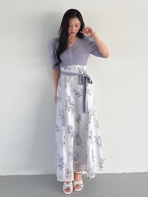 ブーケ花柄ニットドッキングワンピース｜マーキュリーデュオ