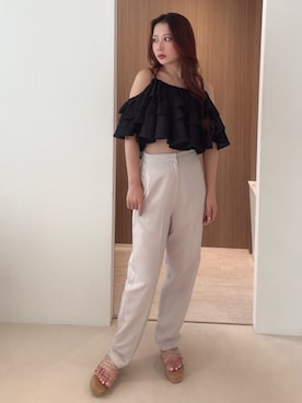 「MERCURYDUO（マーキュリーデュオ）のアイテム（パンツ）」を使った、mikaさん（レディース・155cm）の夏コーディネート
