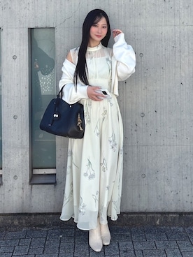 「MERCURYDUO（マーキュリーデュオ）の花柄バックレースアップワンピース（ワンピース、イエロー系）」を使った、mikaさん（レディース・155cm）の春コーディネート