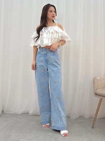 MERCURYDUO オフショルフリルブラウス インディゴブルー トップス マーキュリーデュオ MERCURYDUO オフショルフリルブラウス