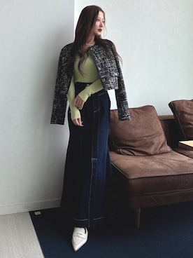 「MERCURYDUO（マーキュリーデュオ）のアイテム（ノーカラージャケット）」を使った、mikaさん（レディース・155cm）の春コーディネート
