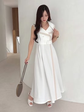 「MERCURYDUO（マーキュリーデュオ）のバイカラートレンチフレアワンピース（ワンピース、ホワイト系）」を使った、mikaさん（レディース・155cm）の春コーディネート