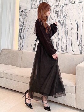 「RESEXXY（リゼクシー）のスタッズピンヒールパンプス（パンプス）」を使った、mikaさん（レディース・155cm）の冬コーディネート