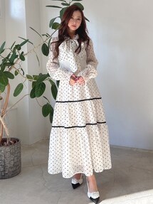 前後2WAYリボンドットティアードワンピース｜マーキュリーデュオ