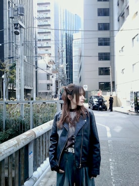 「アイテム（ライダースジャケット）」を使った、  まみゅーさん（レディース・153cm）の冬コーディネート